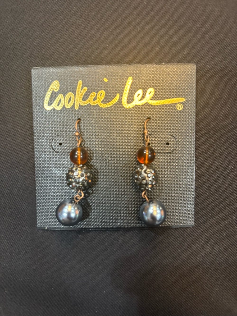 Cookie Lee Amber and Black Pearl Drop Earrings